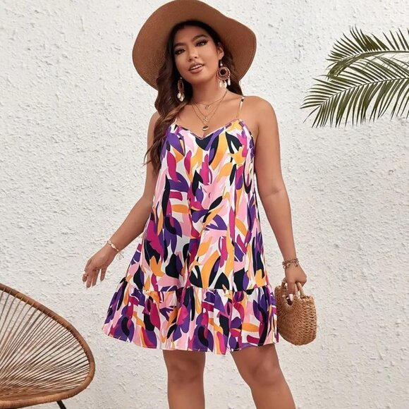 Women Plus Size Bohemian Style Vacation Beach Ruffe Hem Summer Dress 14W 16W 18W - Picture 1 of 11